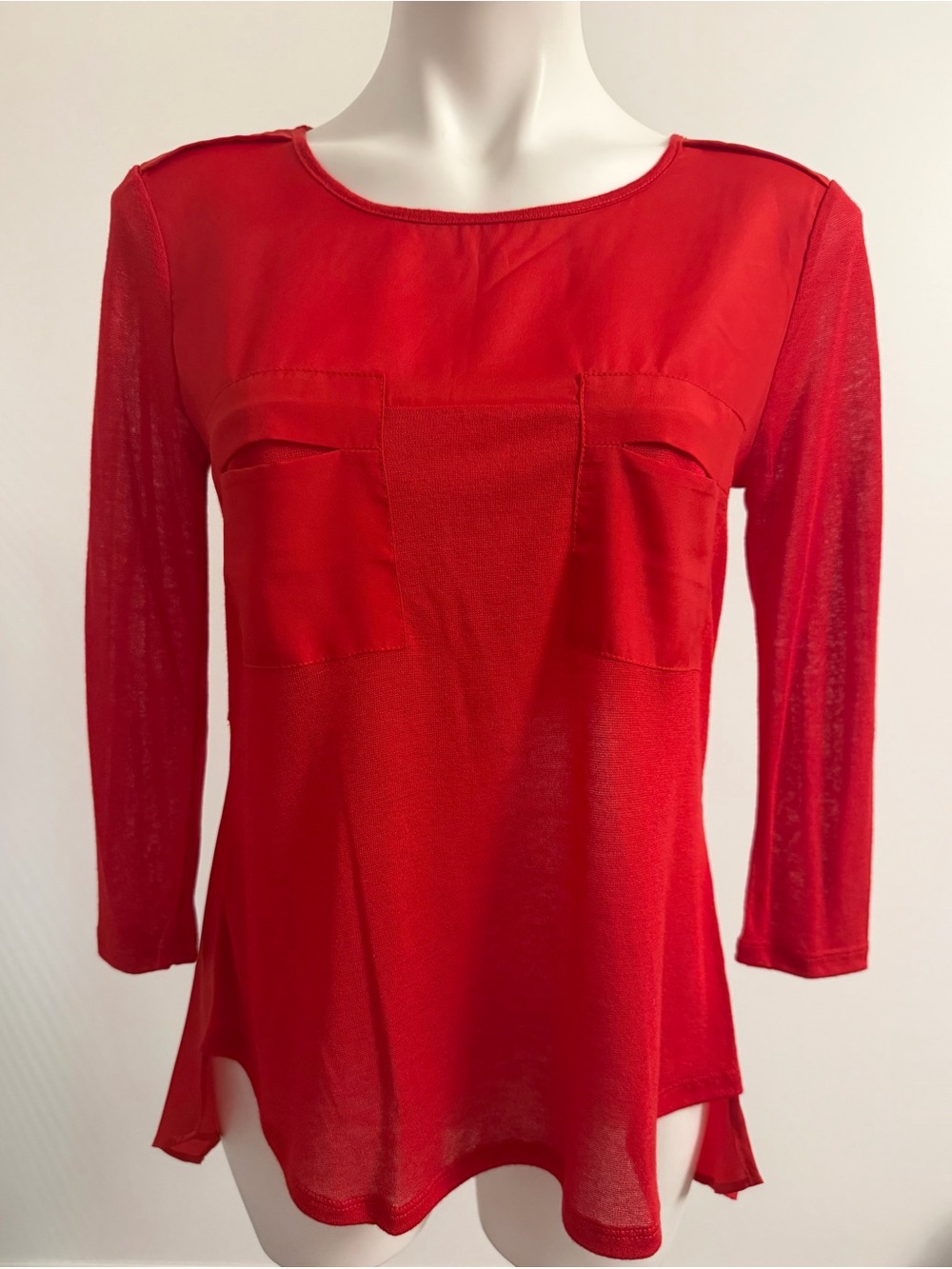 Vintage Alberto Makali Red Long Sleeve Mixed Media Blouse